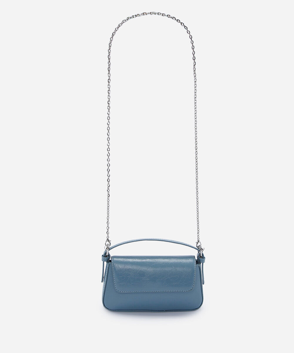 bolsa transversal estruturada com alça de corrente azul
