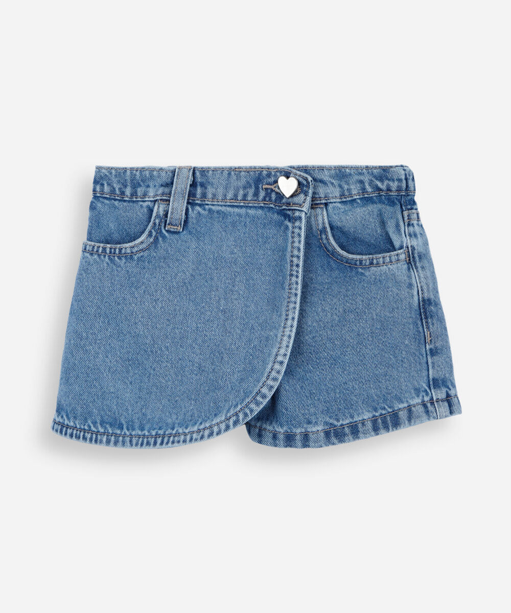 short saia infantil jeans azul