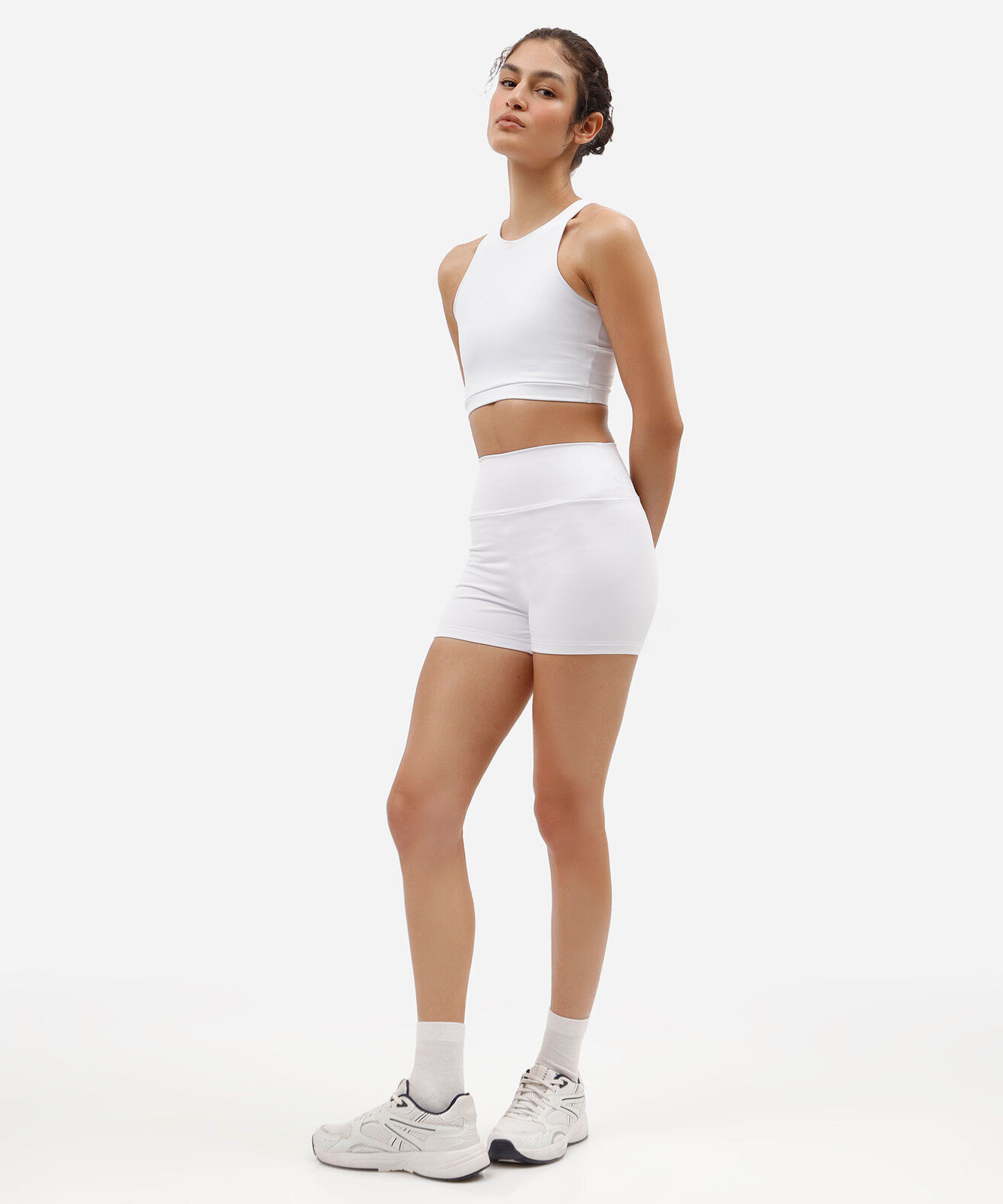 bermuda esportiva feminina cintura alta branca