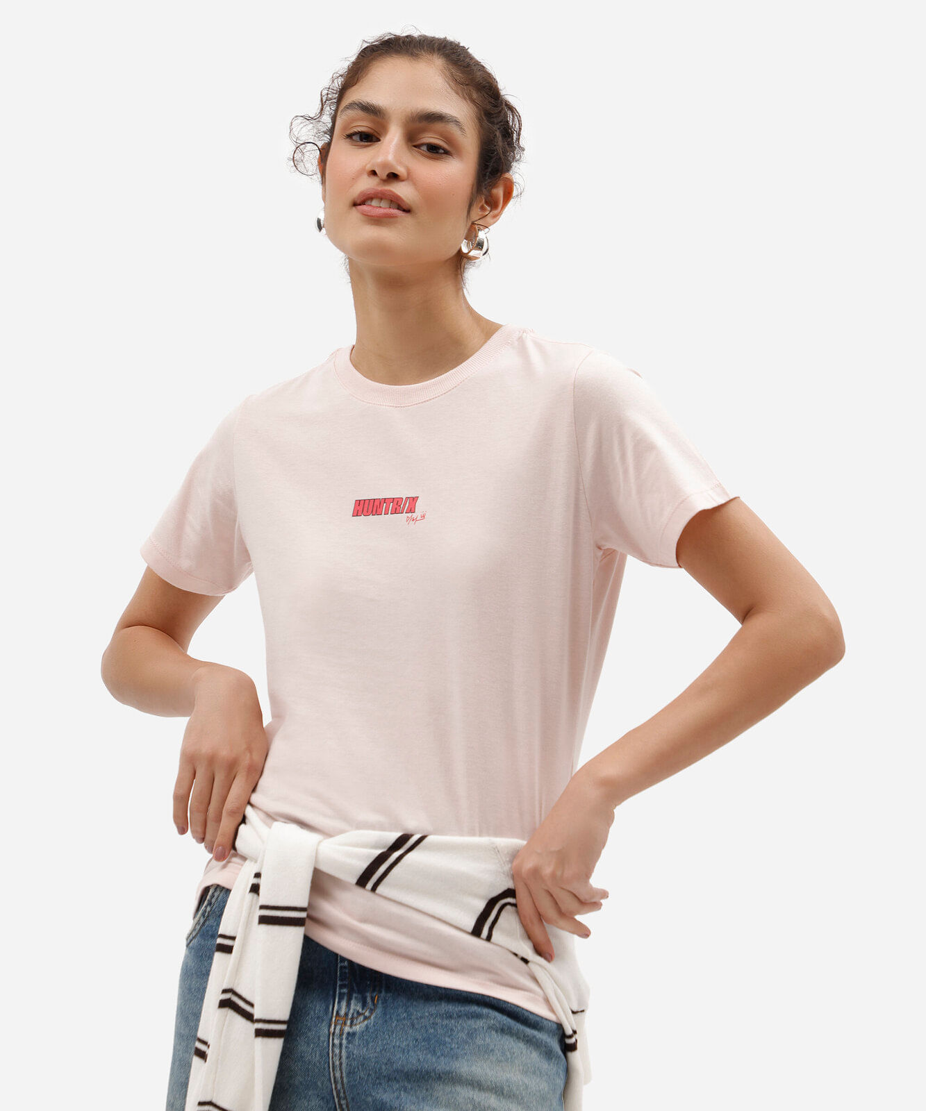 camiseta feminina de algodão manga curta guerreiras do kpop rosa
