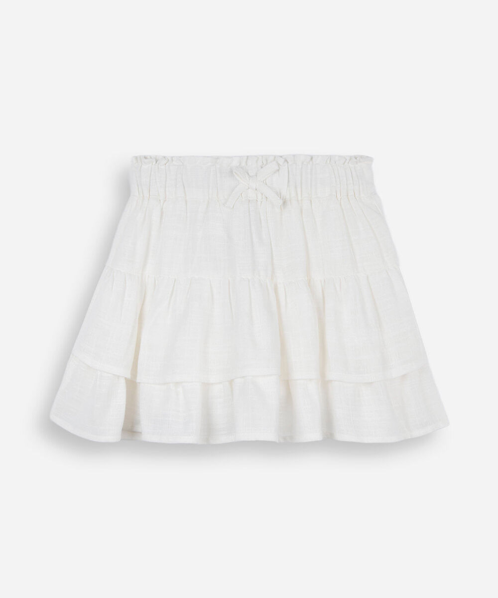 short saia infantil com babado off white