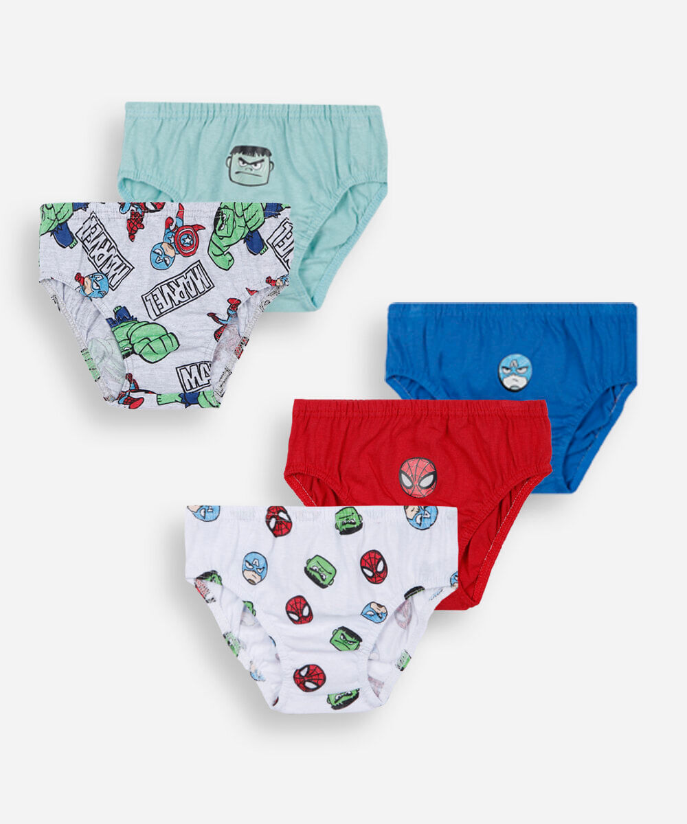 kit de 5 cuecas slip infantil de algodão os vingadores colorido
