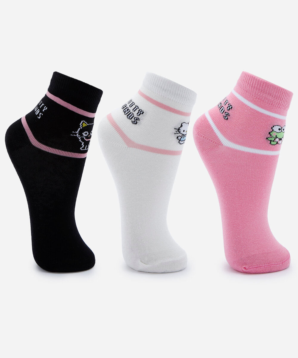 kit de 3 meias cano curto infantil hello kitty colorido