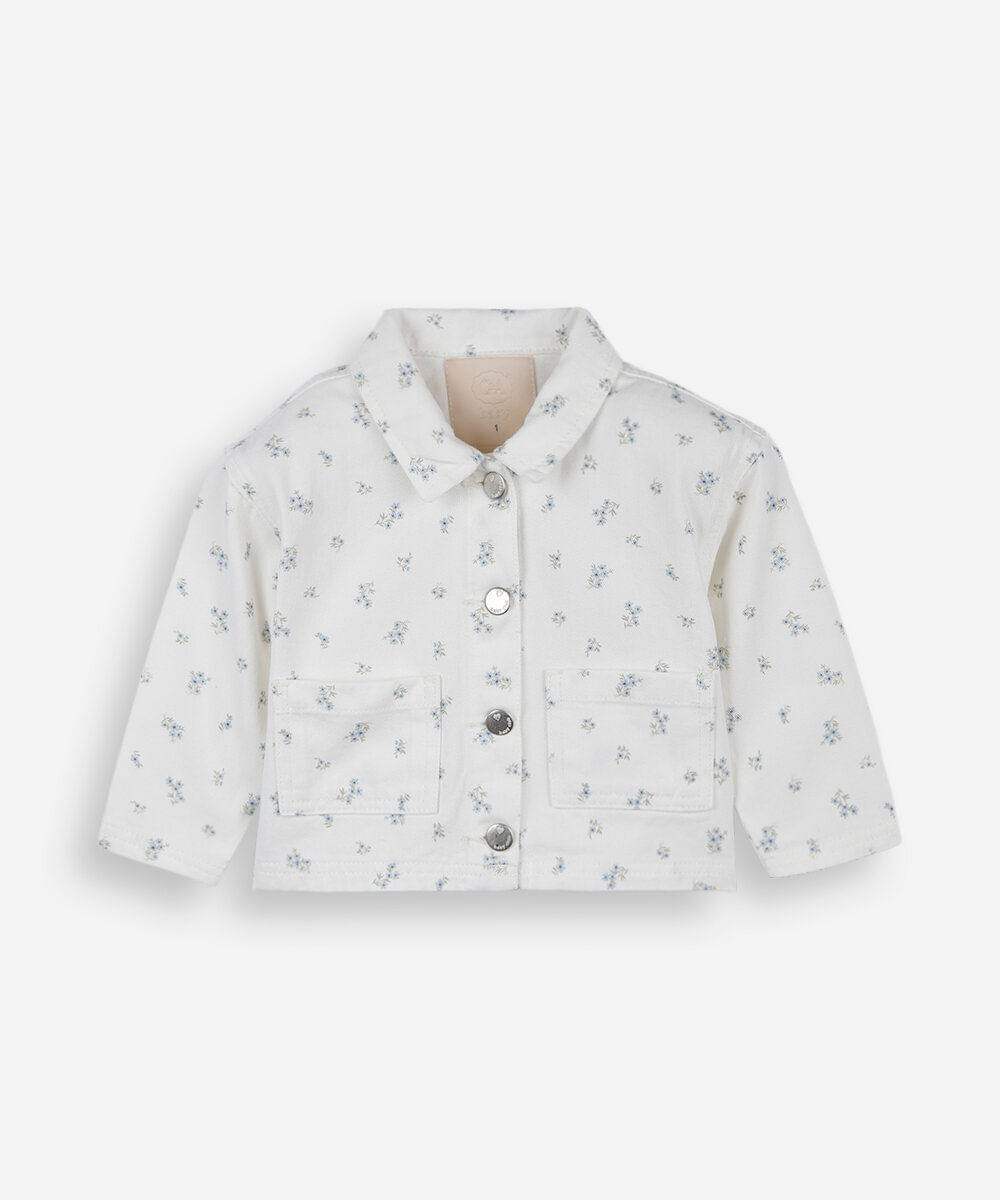 jaqueta infantil de sarja floral off white