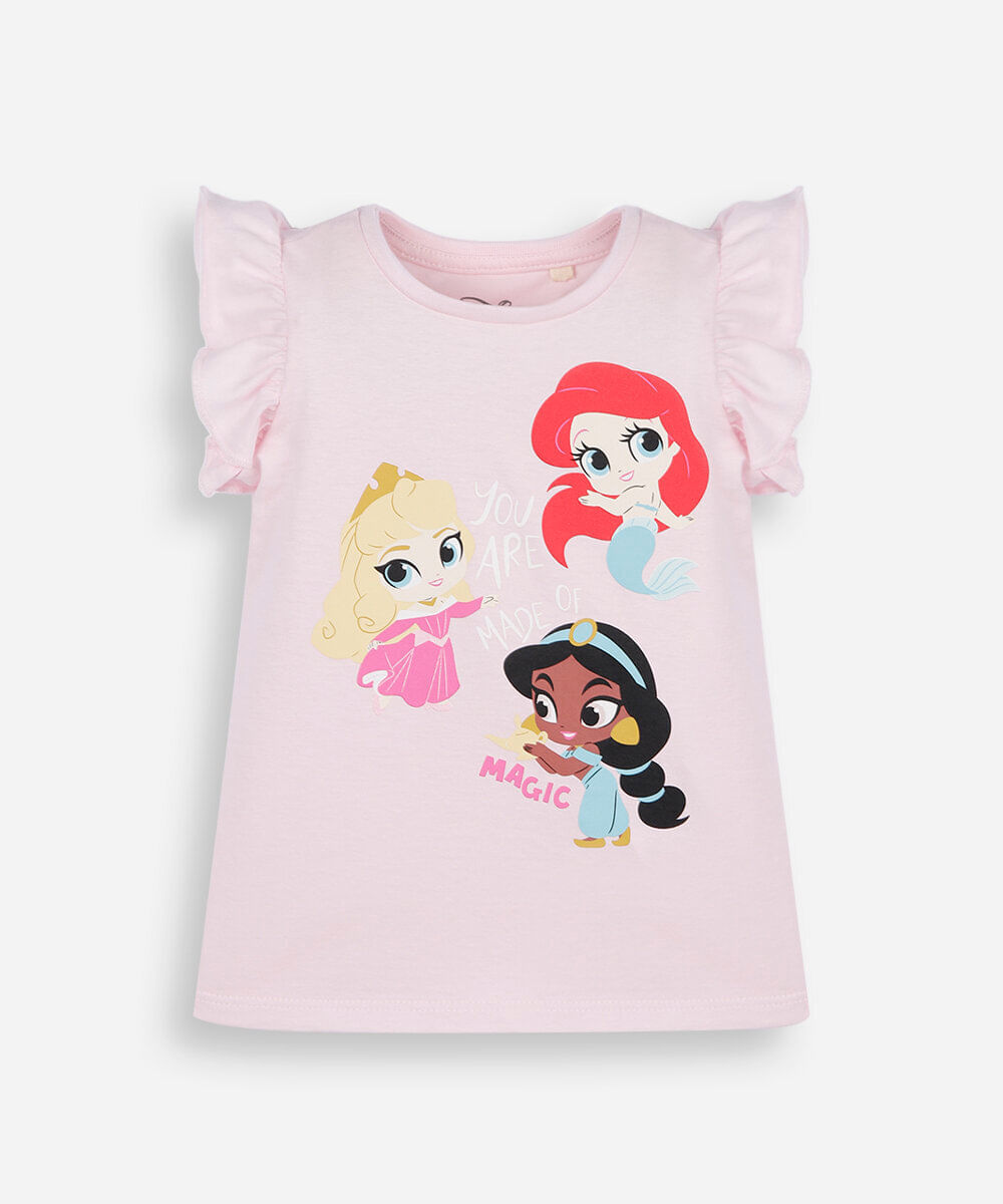 blusa infantil de algodão manga curta princesas rosa