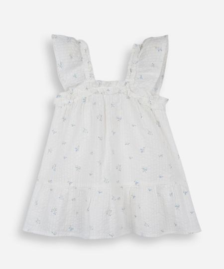 vestido infantil de algodão com babado e recorte floral off white 1