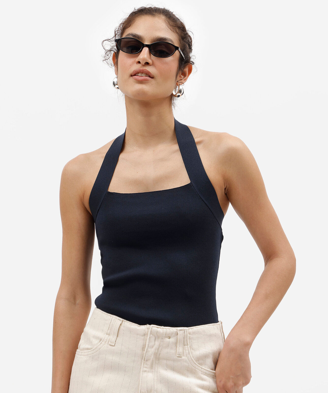 blusa frente única feminina de tricot azul