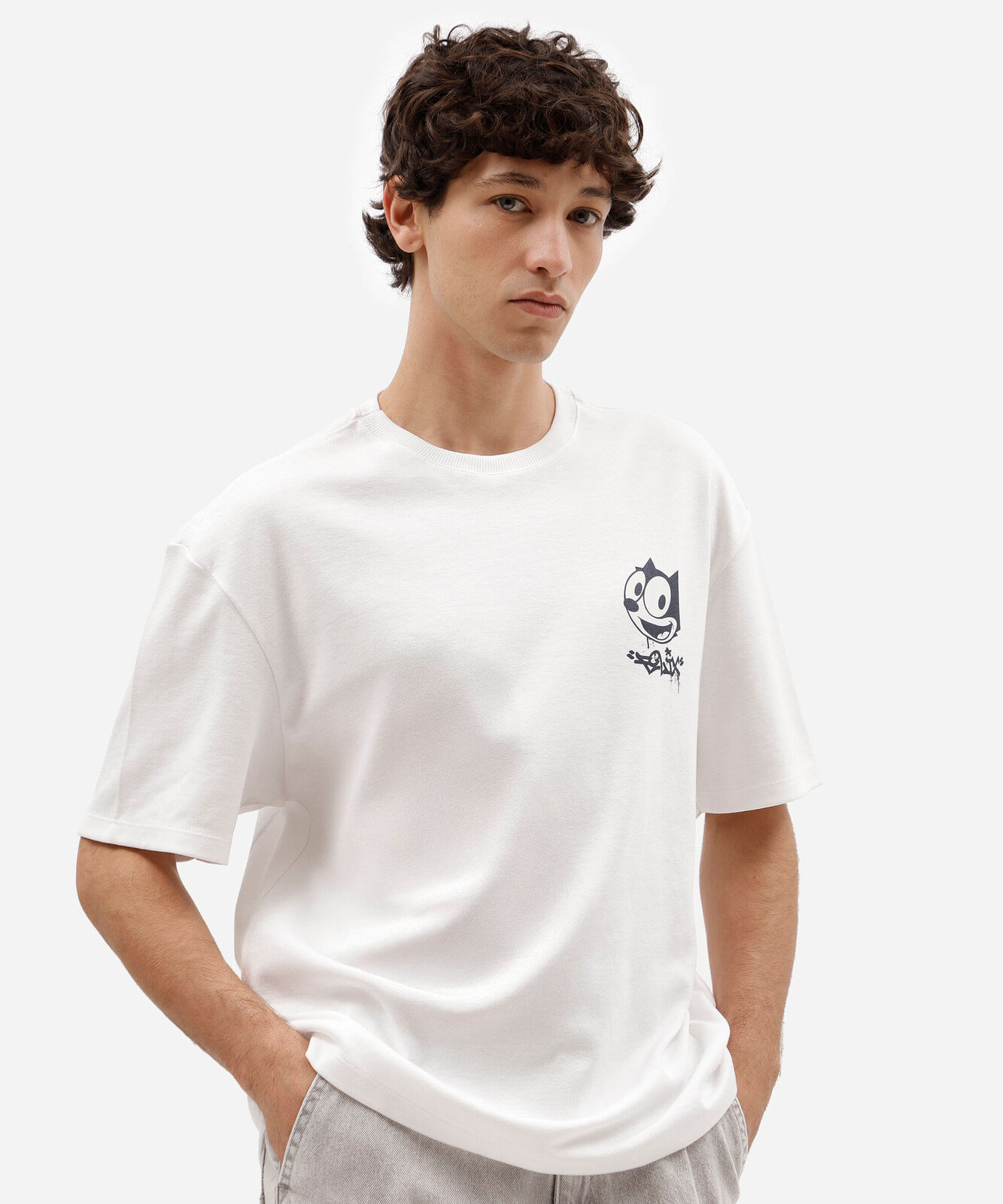 camiseta masculina com algodão manga curta gato félix off white