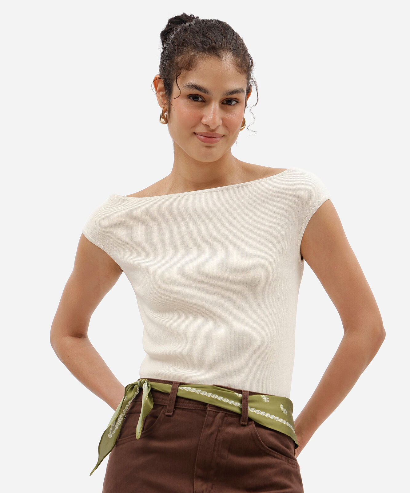 blusa feminina de tricot ombro a ombro off white