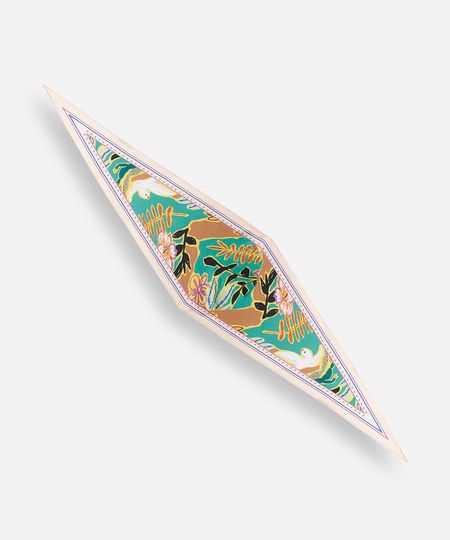 lenço floral acetinado com broche colorido UNICO