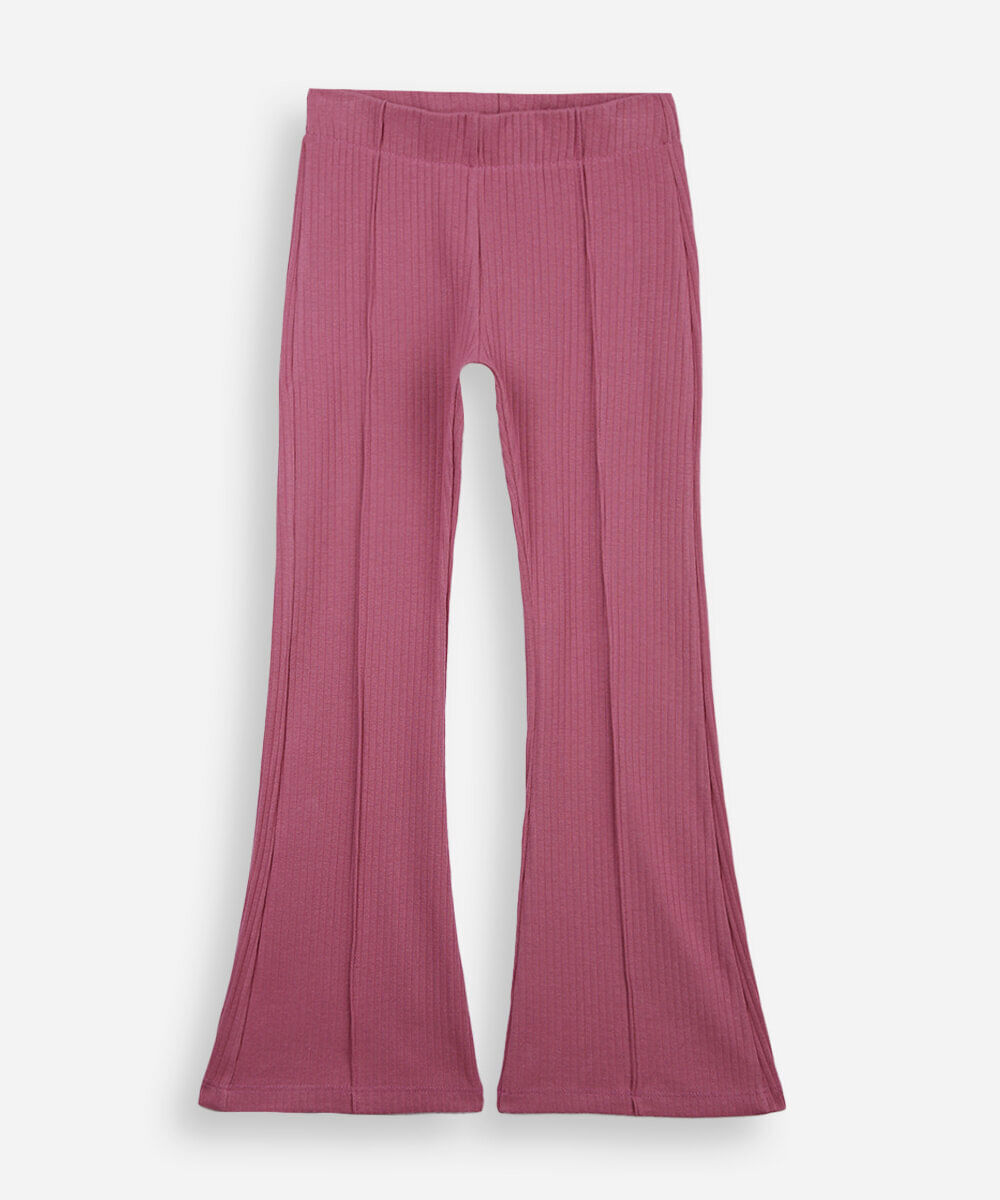 calça flare infantil de algodão com nervura rosa