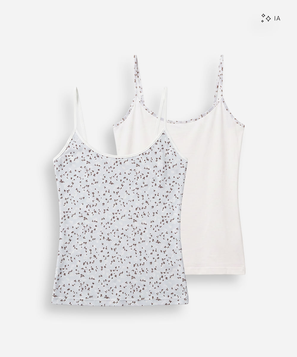 kit de 2 regatas de pijama feminina em algodão floral colorido