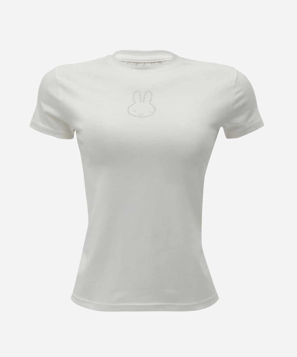 blusa baby look feminina de algodão manga curta miffy off white