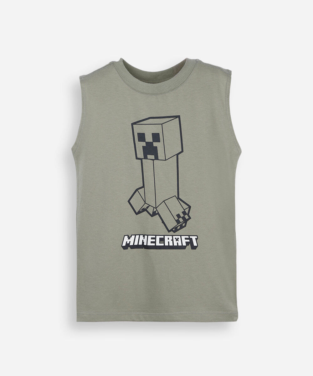 regata infantil de algodão minecraft verde