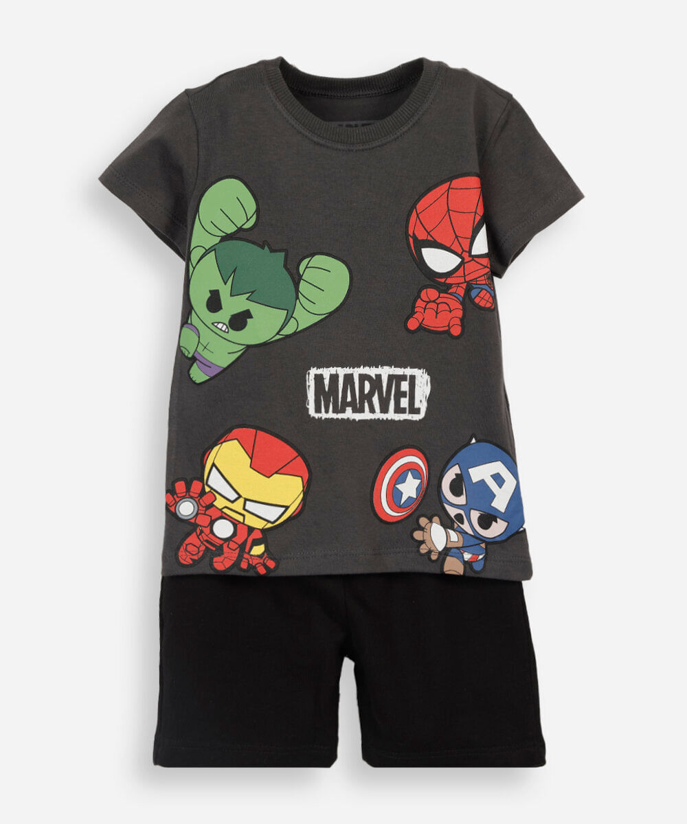 conjunto curto infantil de algodão os vingadores cinza