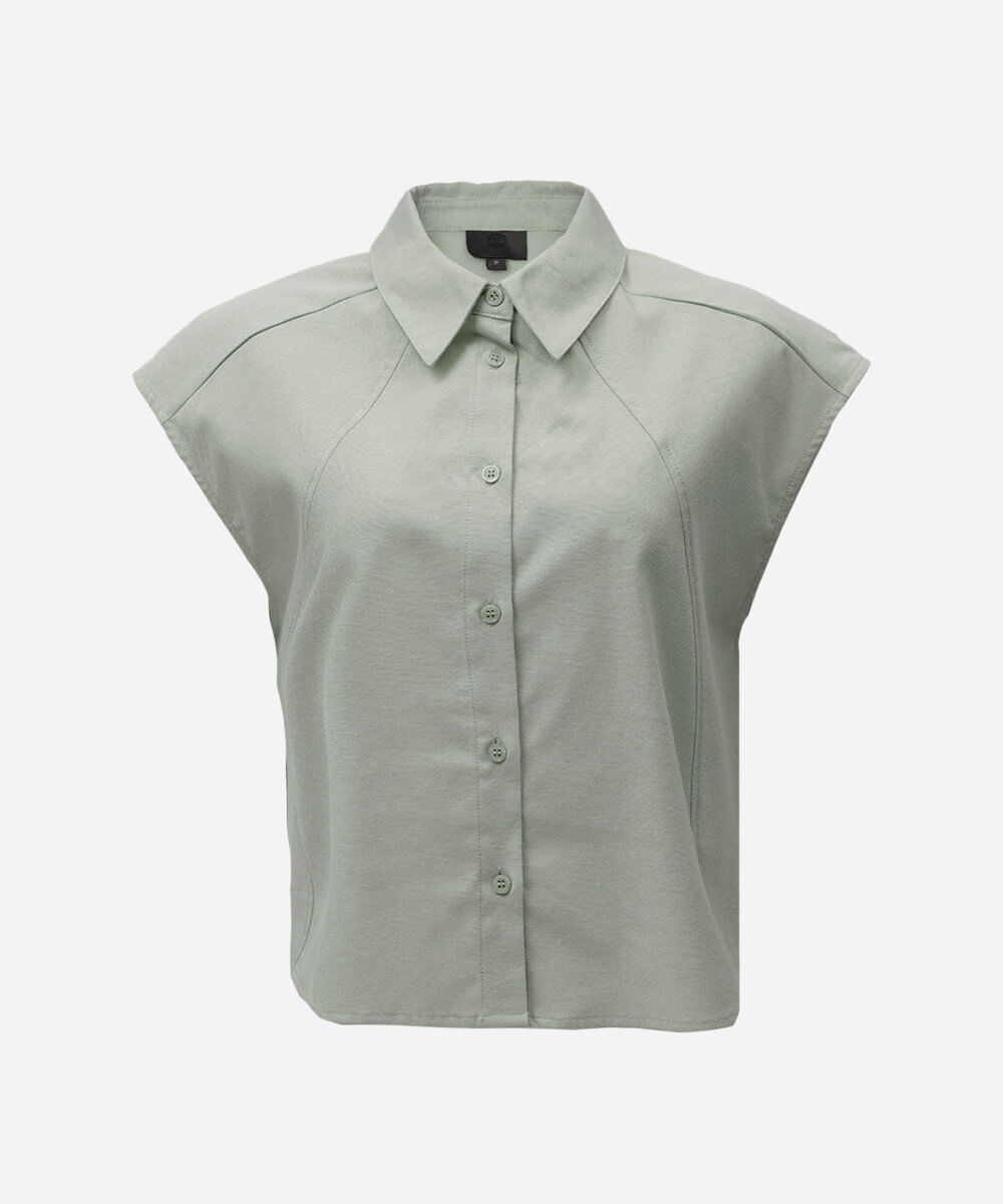 camisa feminina com algodão e recortes verde