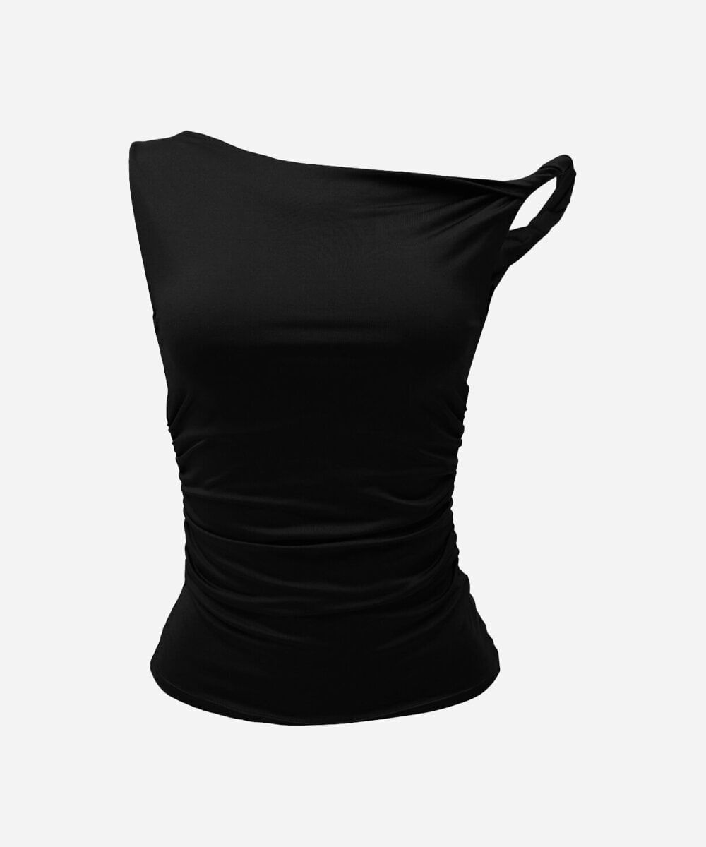 blusa feminina assimétrica franzida preta