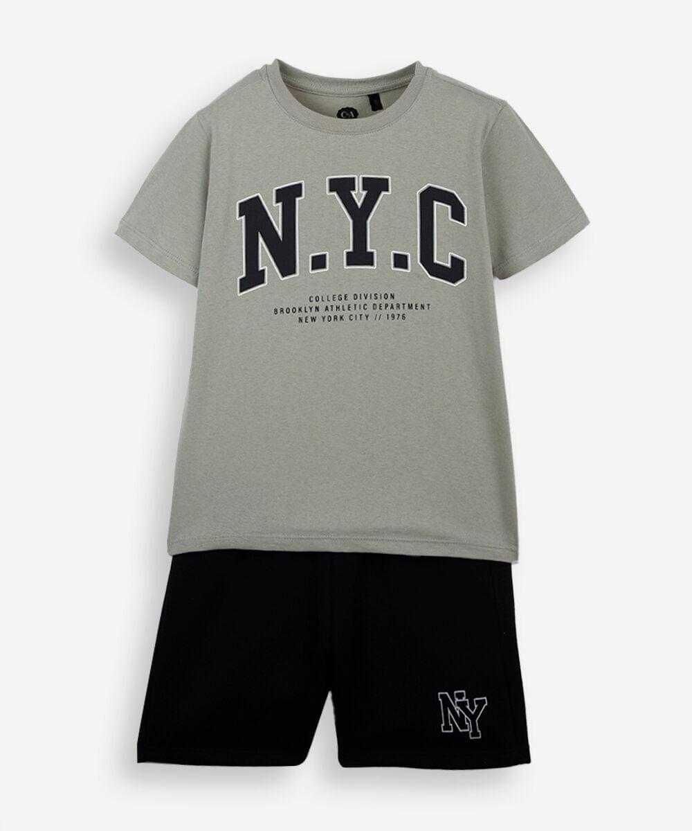 conjunto curto infantil de algodão nyc verde