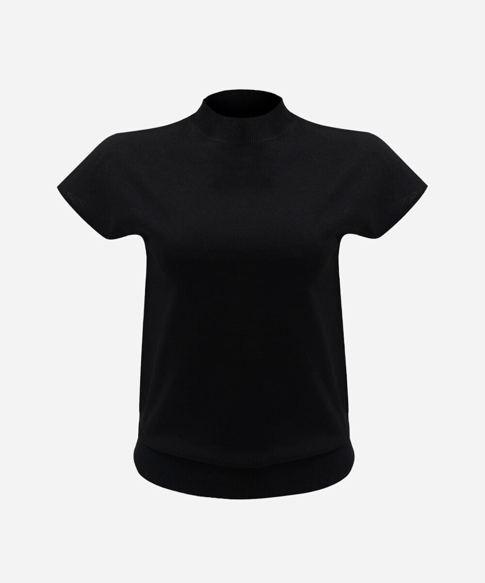 blusa feminina de tricot gola alta manga curta preta