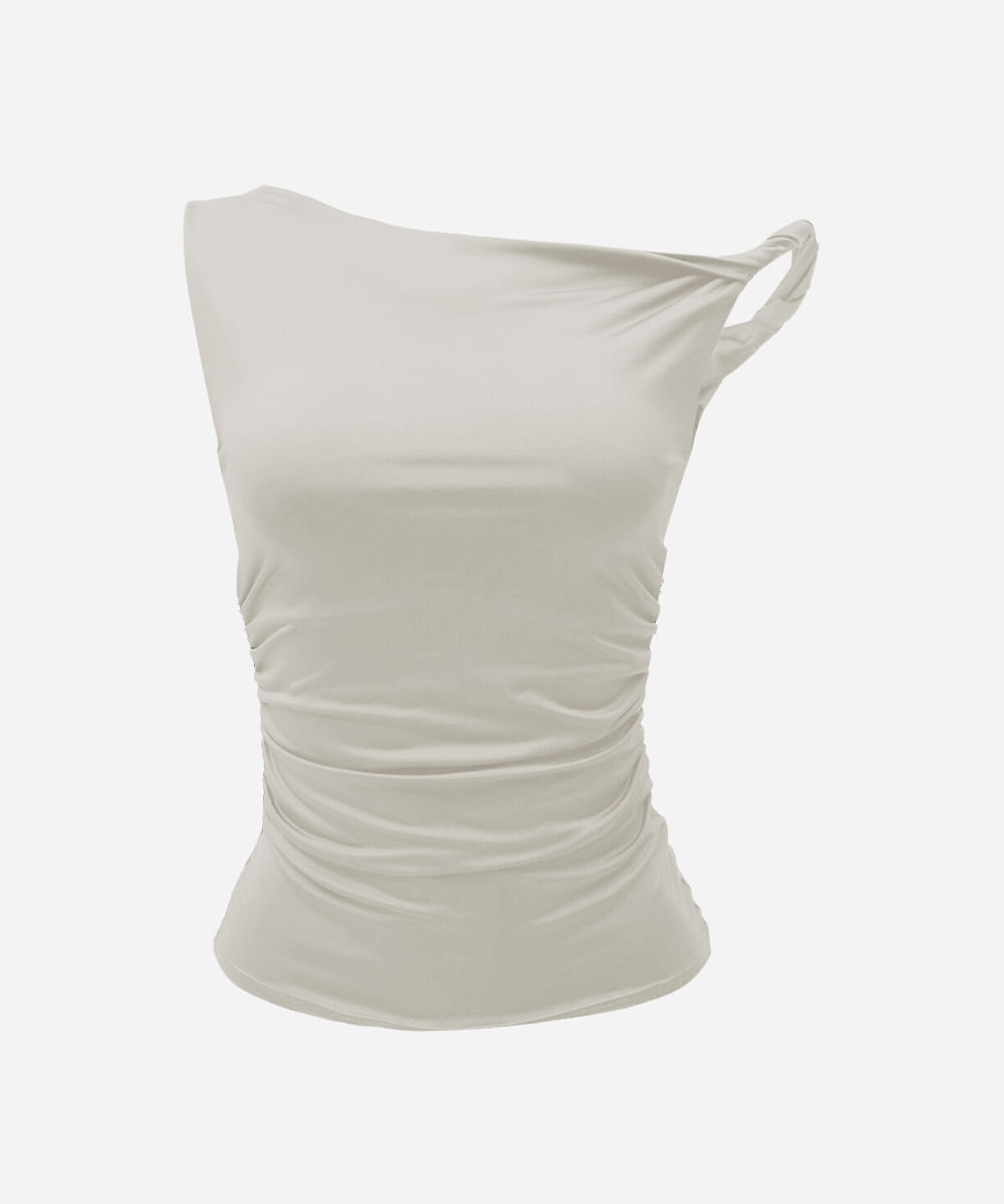 blusa feminina assimétrica franzida off white