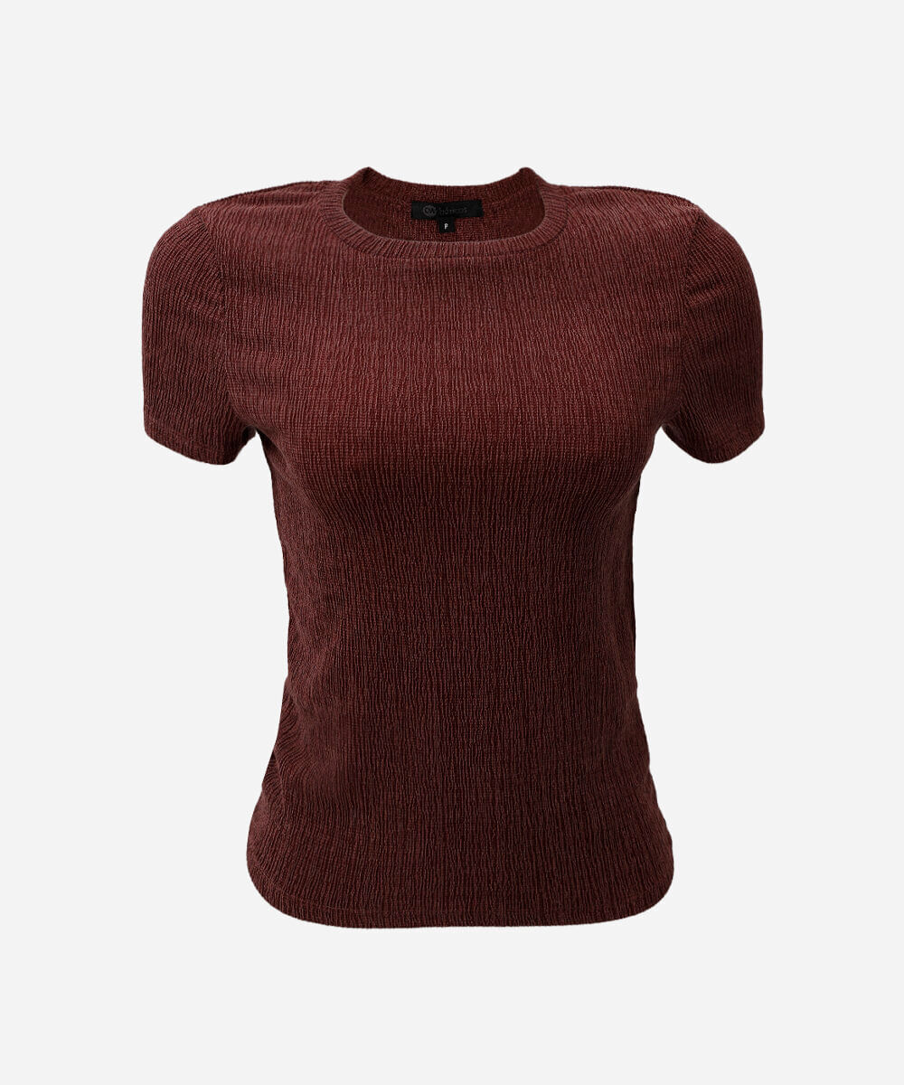 blusa básica baby look feminina manga curta texturizada vinho