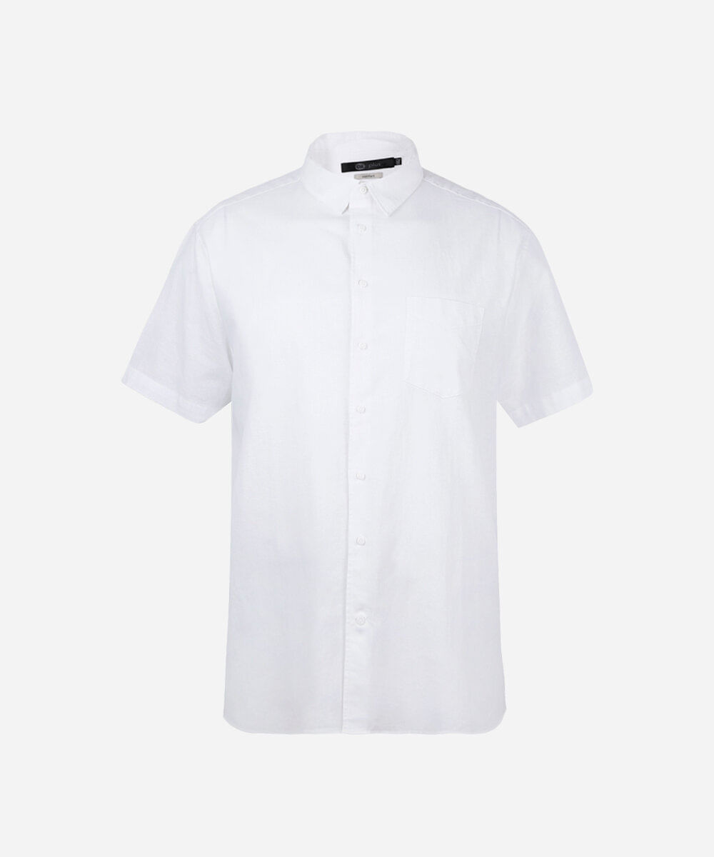 camisa masculina plus size com linho manga curta off white