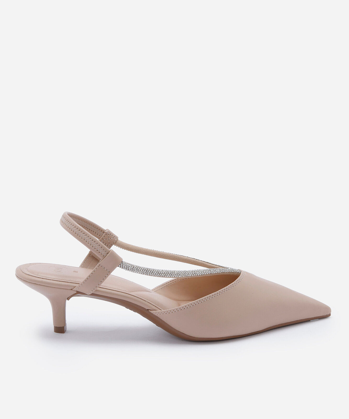 scarpin slingback bico fino feminino salto baixo bege