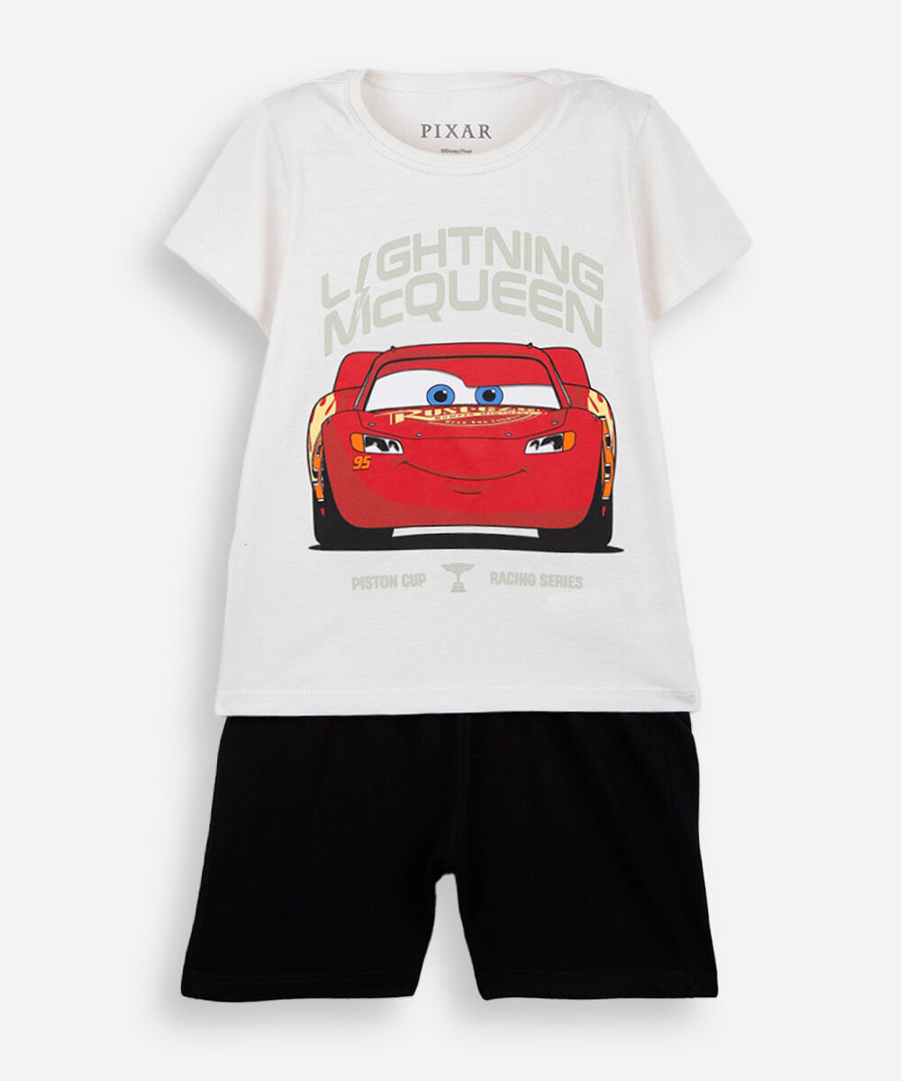 conjunto infantil curto carros off white