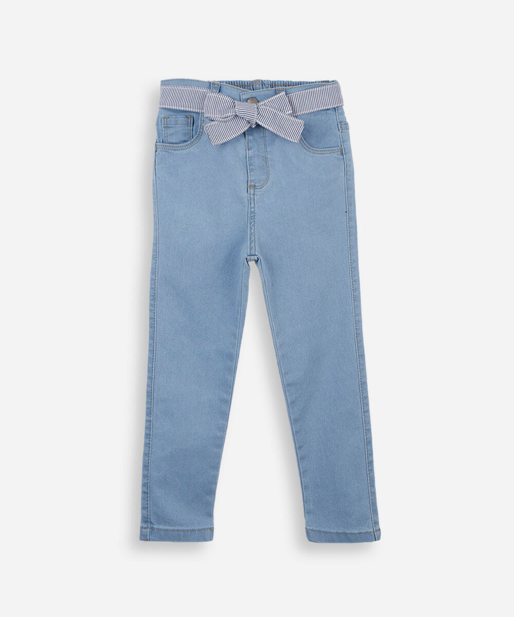 calça skinny infantil jeans com cinto faixa azul