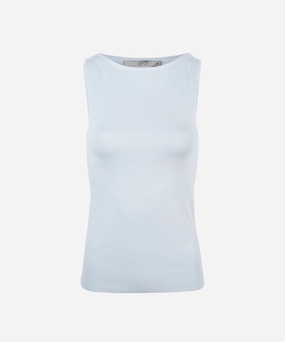 regata feminina de tricot decote canoa azul