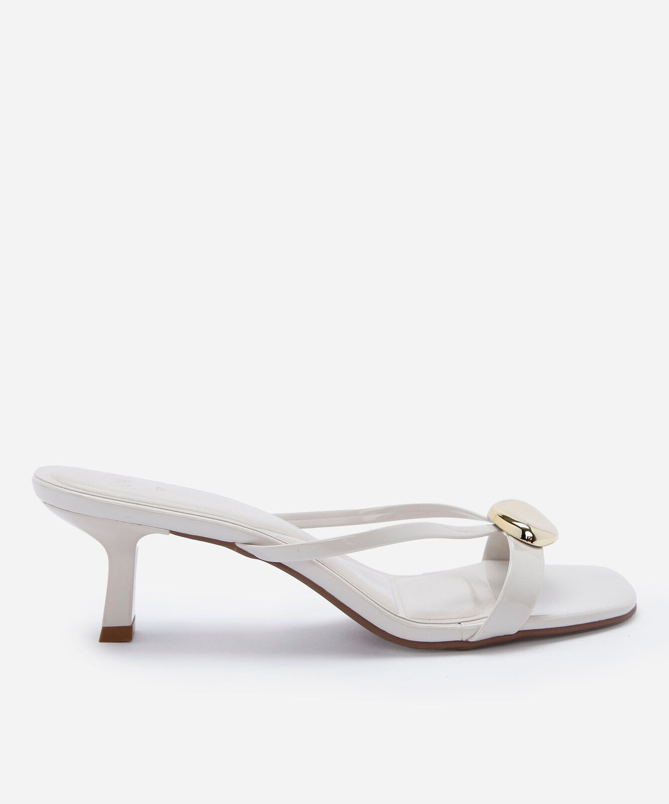 tamanco feminino bico quadrado salto fino com fivela off white