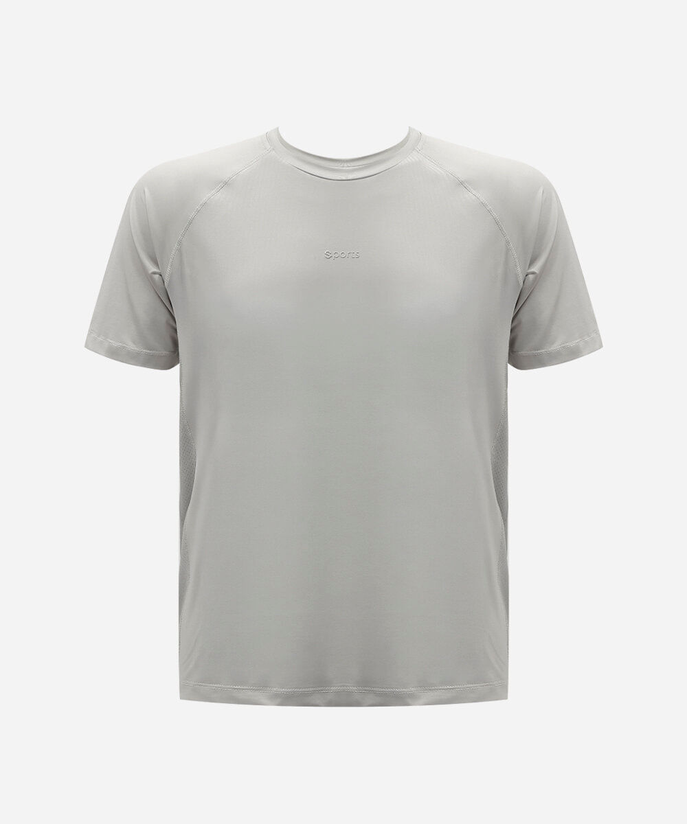 camiseta masculina esportiva com recortes manga curta cinza