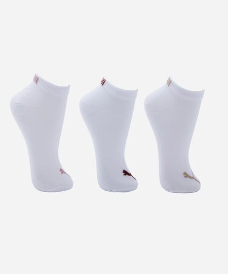 kit de 3 meias cano curto feminino puma branca 34-39
