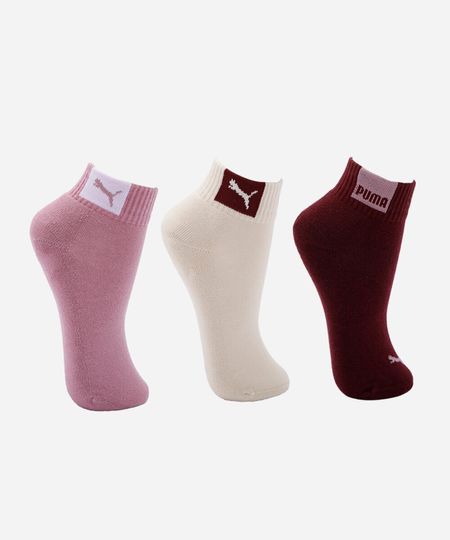 kit de 3 meias cano médio feminino puma colorido 34-39