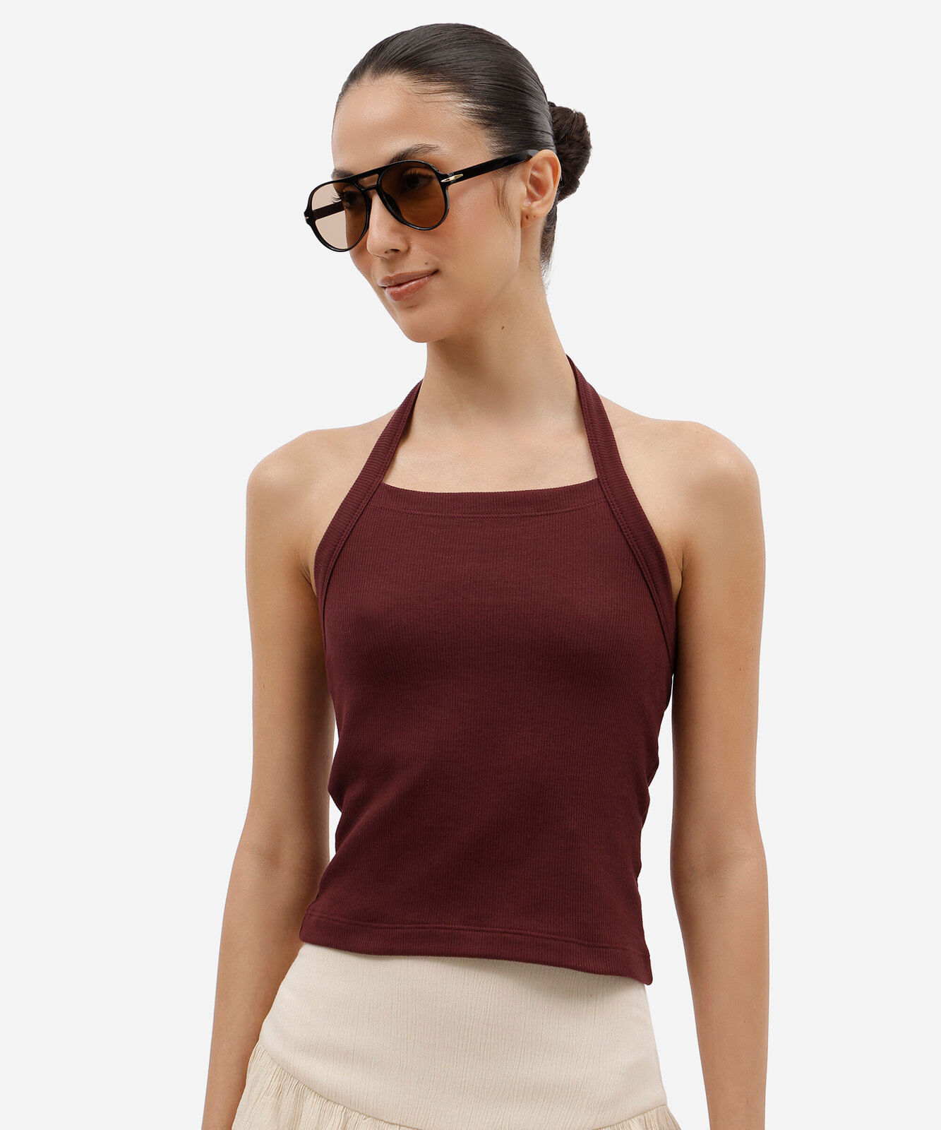 cropped frente única feminino de algodão canelado vinho