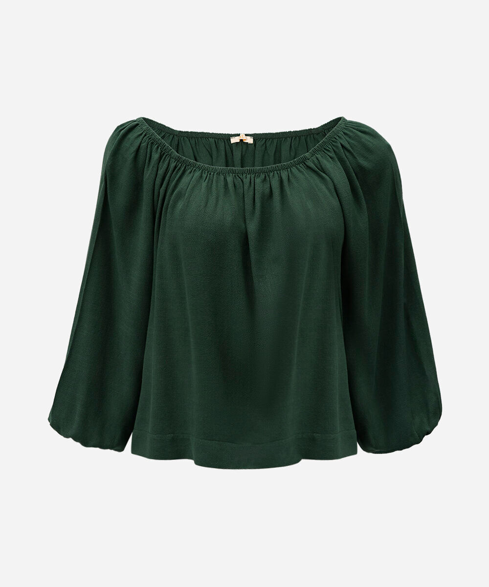 blusa feminina com linho ombro a ombro verde