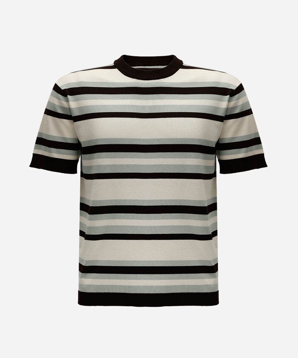 camiseta masculina de tricot manga curta listrada verde