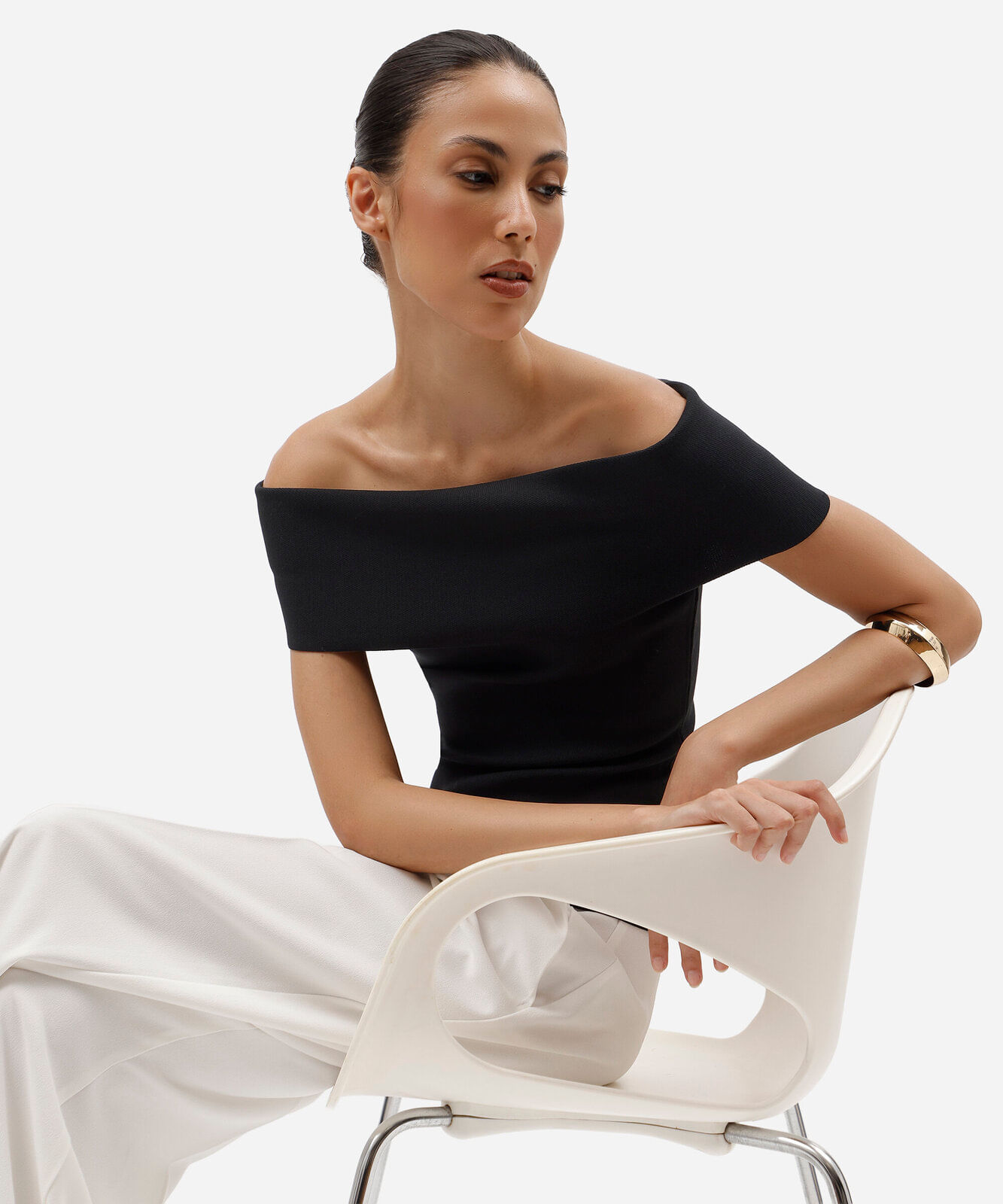 blusa feminina de tricot ombro a ombro preta
