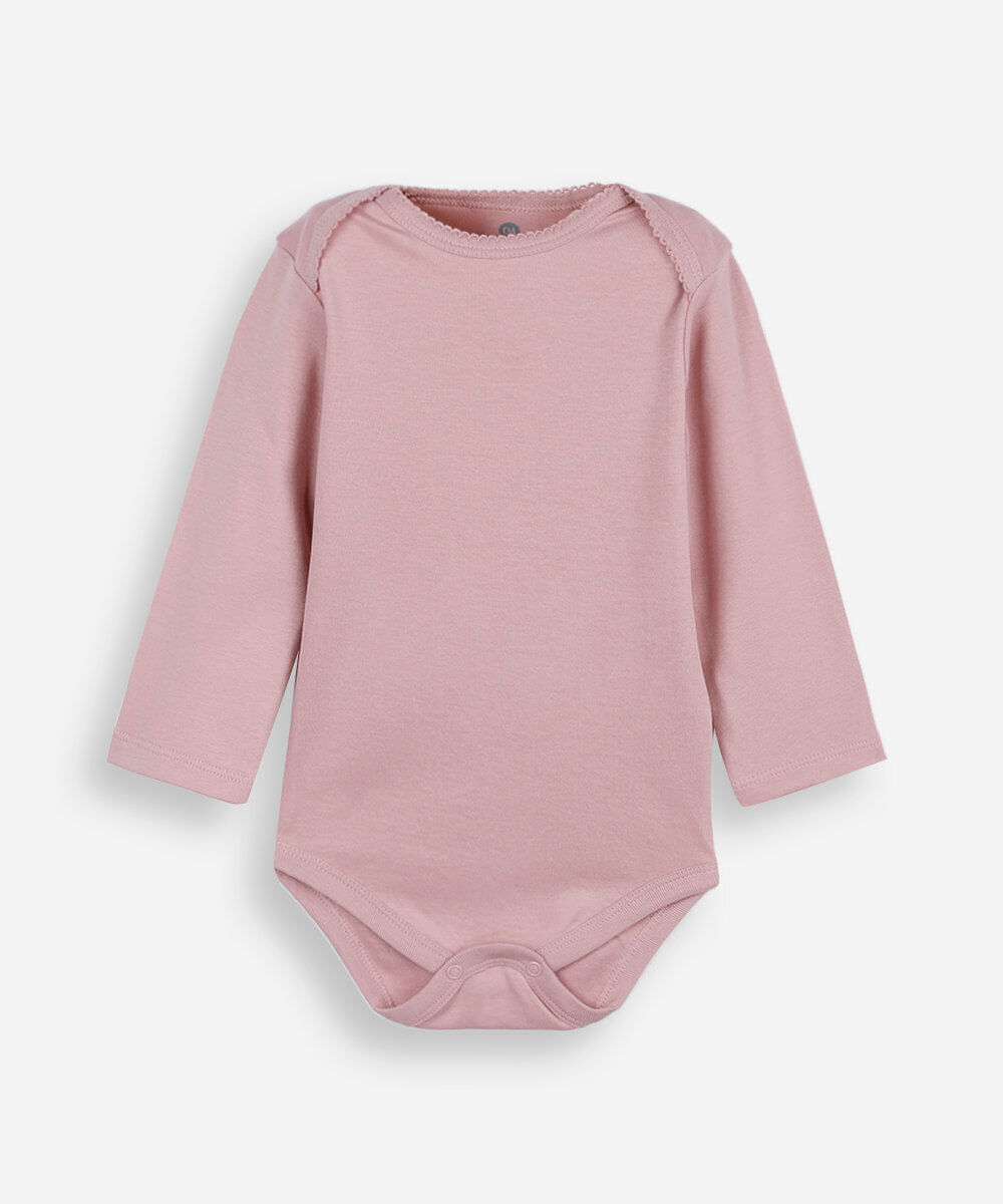 body infantil de algodão manga longa rosa