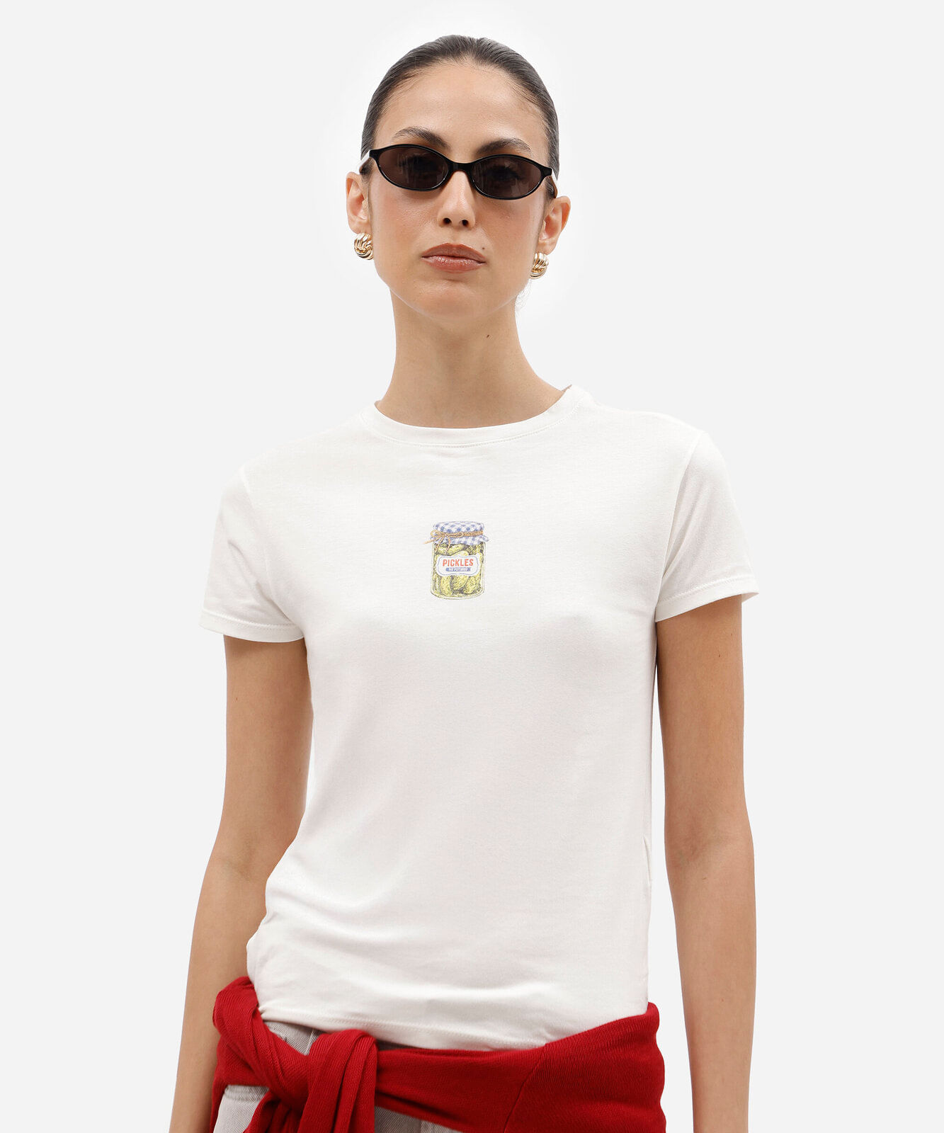 camiseta baby look feminina de algodão manga curta estampada básica off white