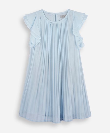 vestido infantil plissado de chiffon com manga curta azul 4
