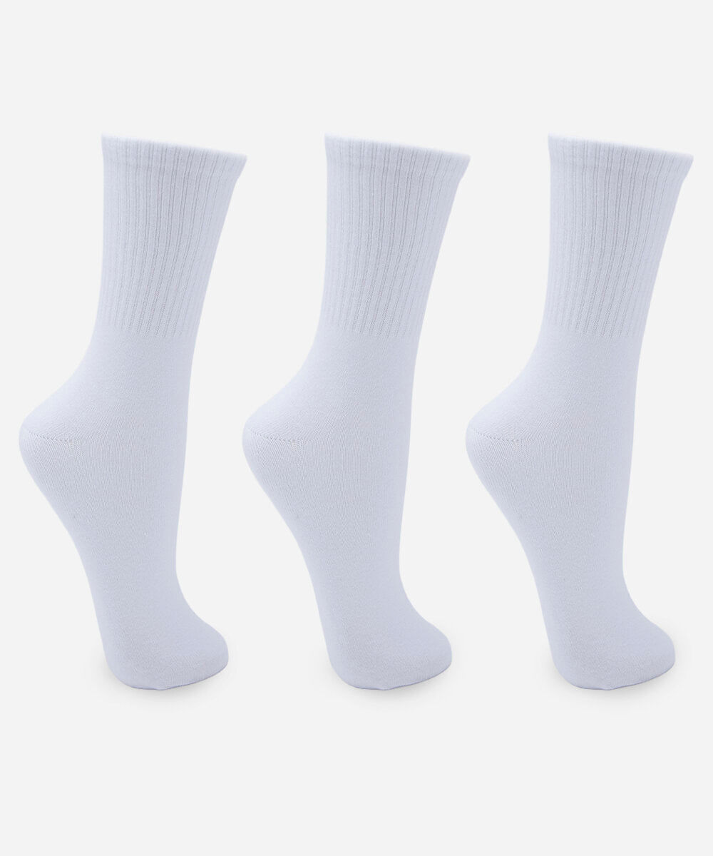 kit de 3 meias cano alto masculinas caneladas branco