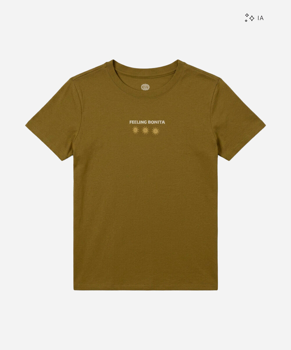 camiseta básica feminina de algodão manga curta estampada verde