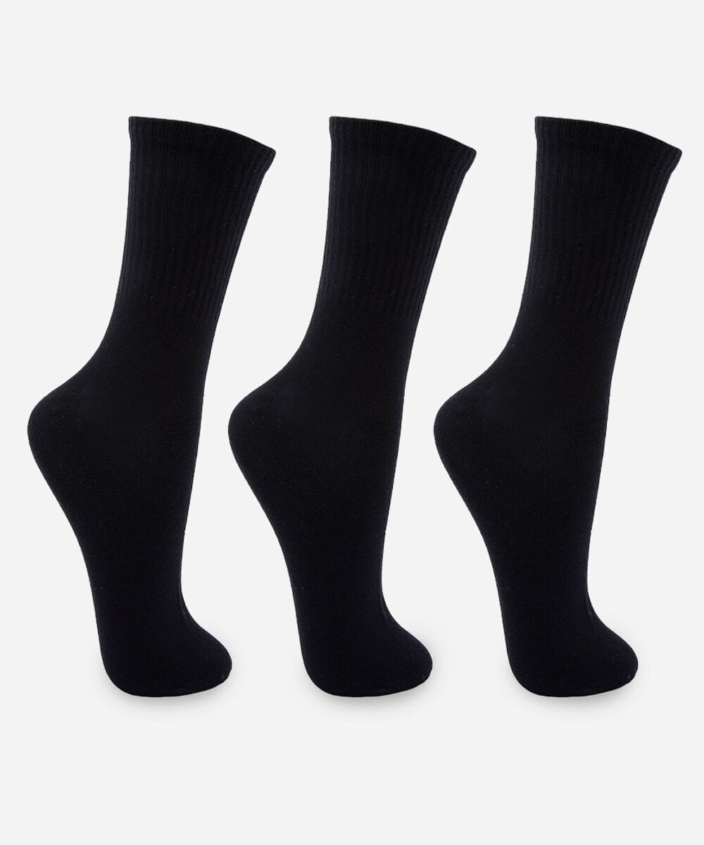 kit de 3 meias cano alto masculinas caneladas preto