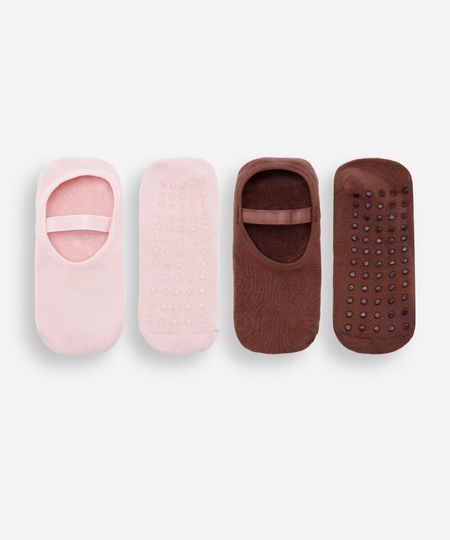 kit de 2 meias sapatilhas femininas antiderrapante colorido 34-39