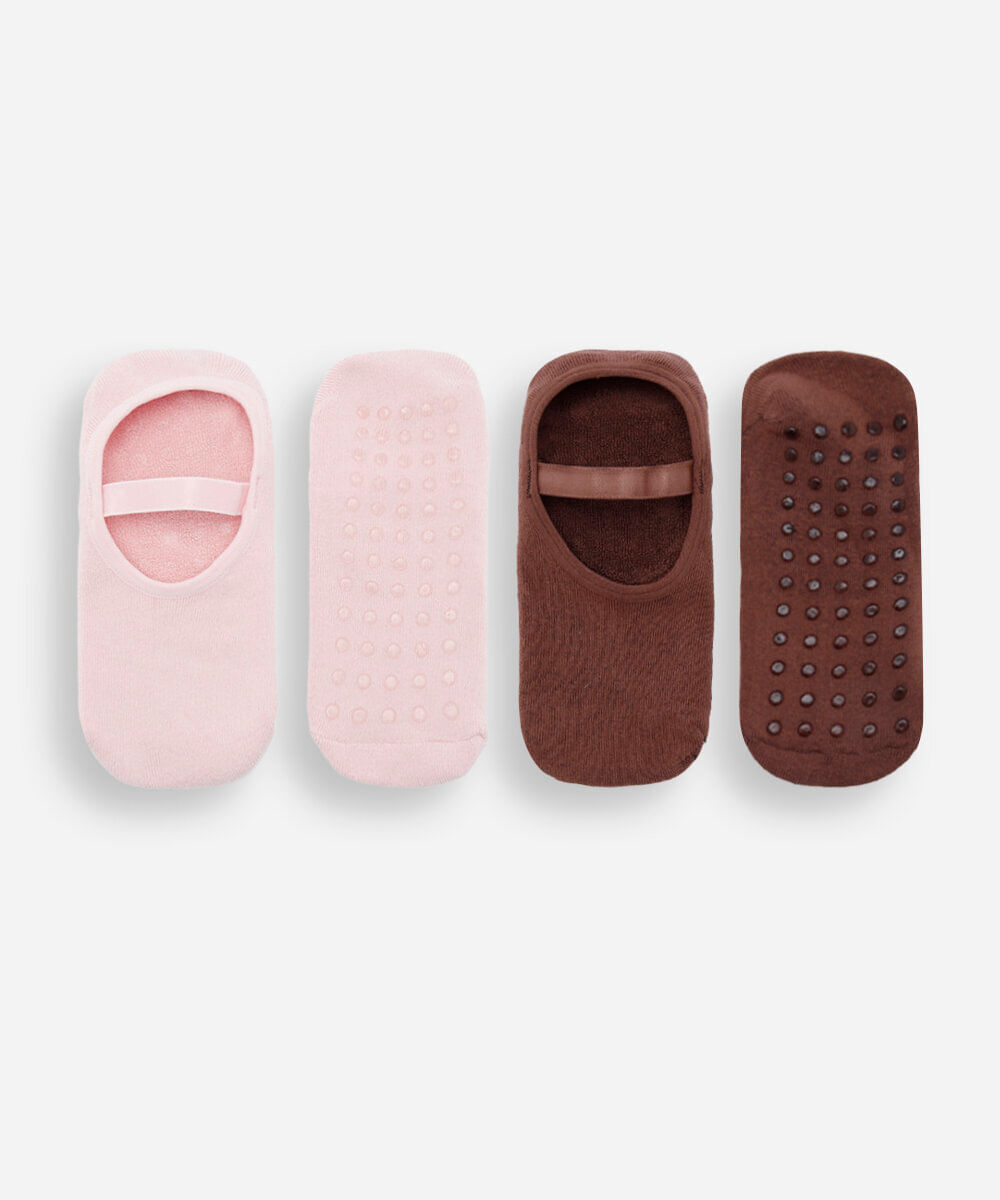 kit de 2 meias sapatilhas femininas antiderrapante colorido