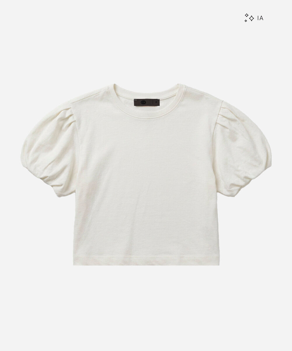 camiseta cropped feminina de algodão manga bufante off white