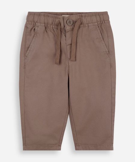 calça jogger slim infantil de sarja cós elástico bege 3