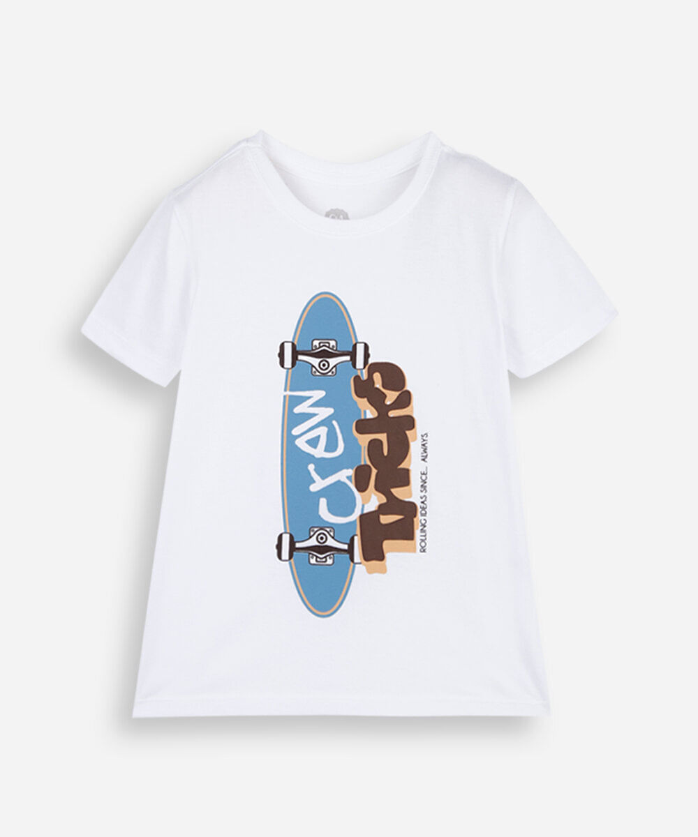 camiseta infantil de algodão manga curta estampada off white