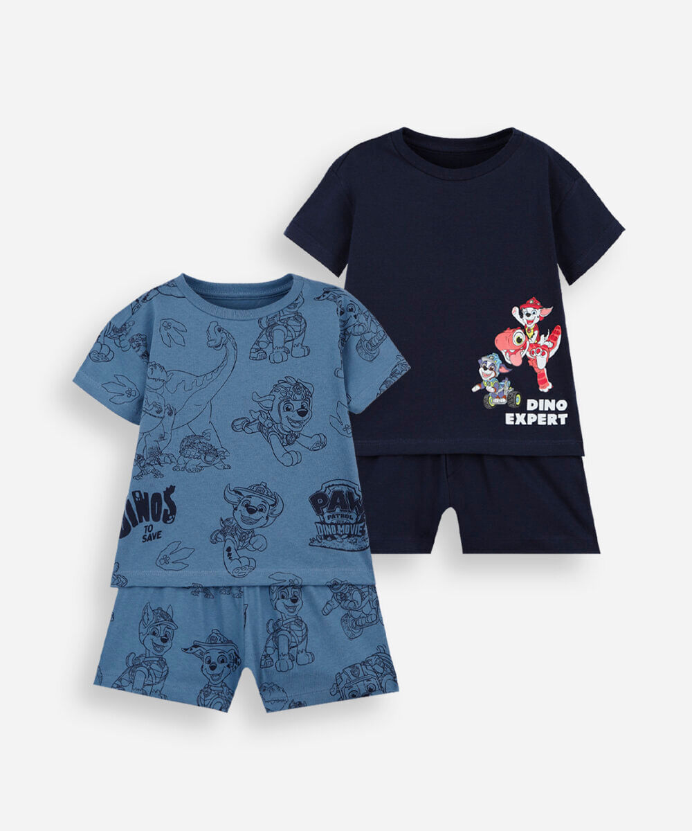 kit de 2 pijamas curtos infantis de algodão patrulha canina colorido